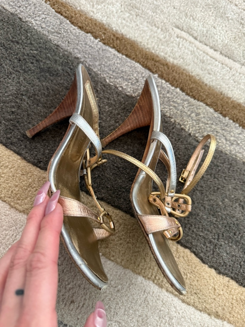 Giuseppe Zanotti Metallic Strappy Sandals Silver Bronze Gold 7.5 - Picture 2 of 9